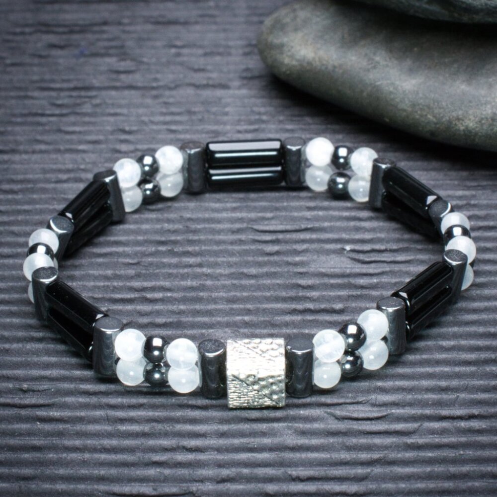 Black Onyx and Selenite Double Power Bracelet